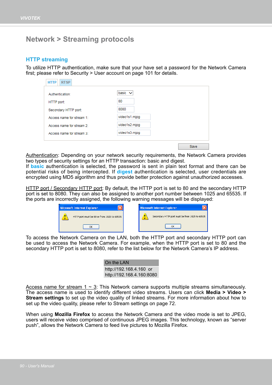 Network > streaming protocols, Please refer to, Http | Information.) | Vivotek FD9388-HTV 5MP Outdoor Network Dome Camera with Night Vision User Manual | Page 90 / 407