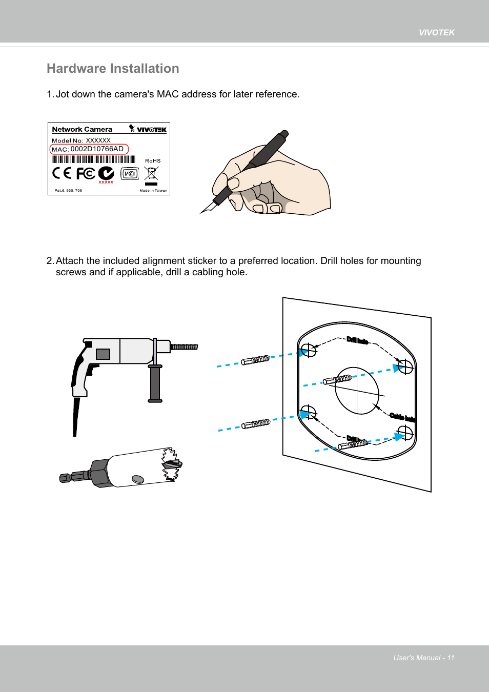 Hardware installation | Vivotek S Series IZ9361-EH 1080p Outdoor Network Bullet Camera with Heater User Manual | Page 11 / 458