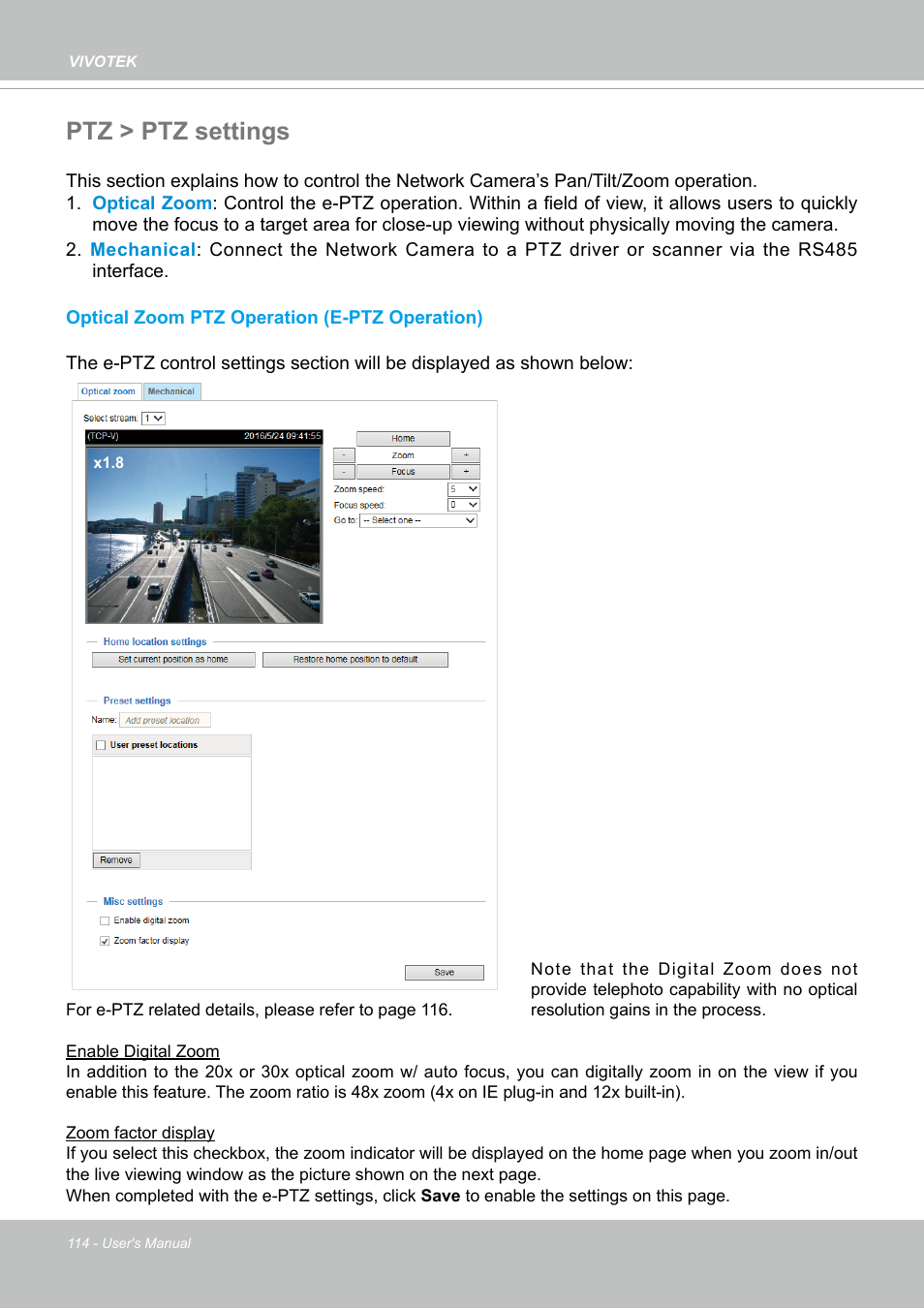Ptz > ptz settings | Vivotek S Series IZ9361-EH 1080p Outdoor Network Bullet Camera with Heater User Manual | Page 114 / 458