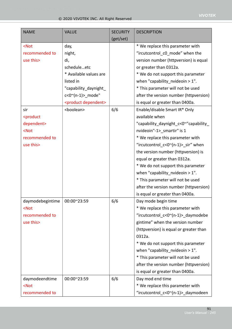 9 time shift settings, 10 ir cut control | Vivotek S Series IZ9361-EH 1080p Outdoor Network Bullet Camera with Heater User Manual | Page 245 / 458