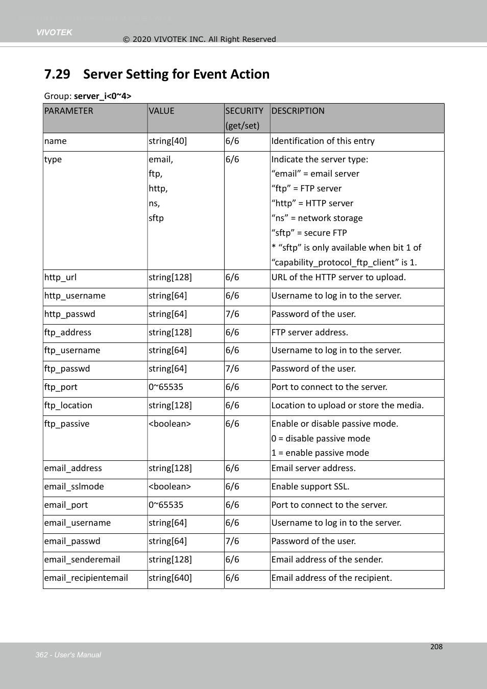 29 server setting for event action | Vivotek S Series IZ9361-EH 1080p Outdoor Network Bullet Camera with Heater User Manual | Page 362 / 458