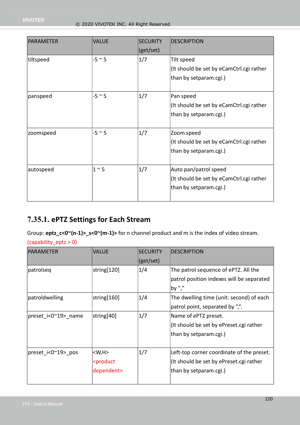 Eptz settings for each stream | Vivotek S Series IZ9361-EH 1080p Outdoor Network Bullet Camera with Heater User Manual | Page 374 / 458