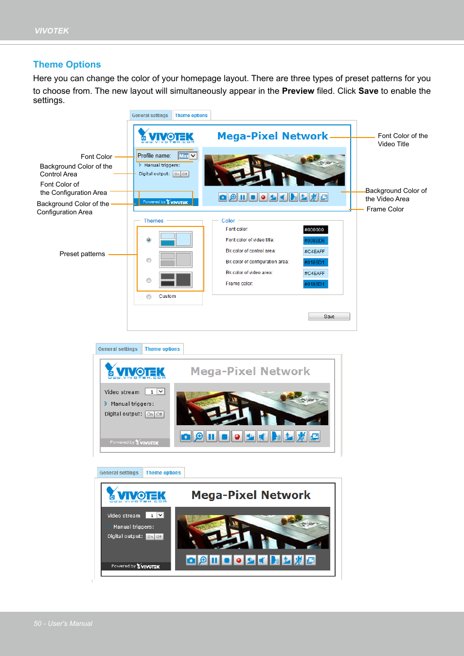 Theme options | Vivotek S Series IZ9361-EH 1080p Outdoor Network Bullet Camera with Heater User Manual | Page 50 / 458