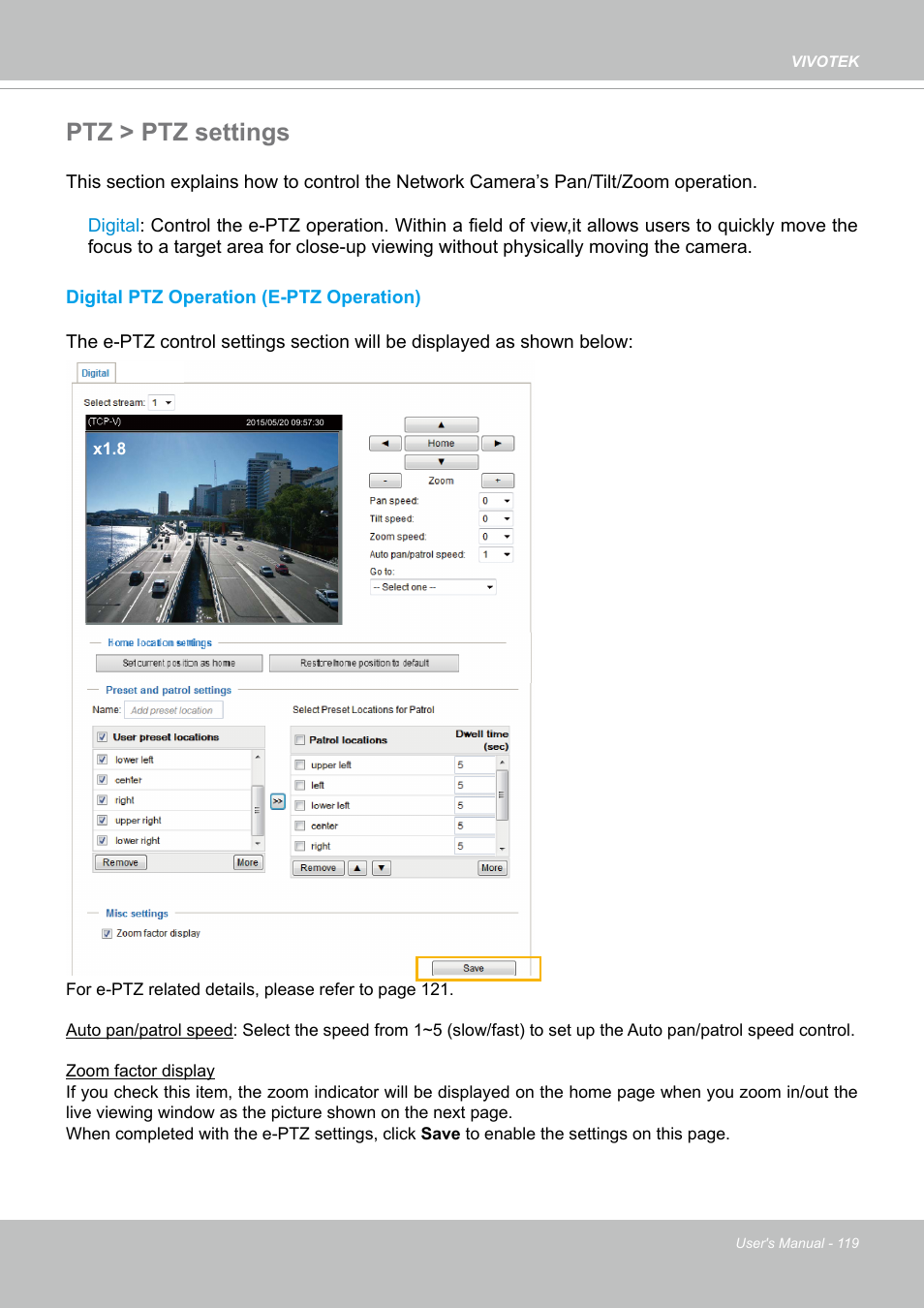 Ptz > ptz settings, Information | Vivotek MD9584-HF3 5MP Outdoor Network Mobile Dome Camera with Night Vision, Heater & 3.6mm Lens User Manual | Page 119 / 453