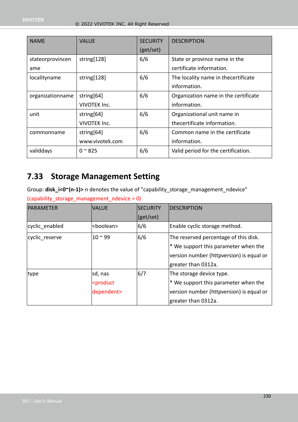 33 storage management setting | Vivotek MD9584-HF3 5MP Outdoor Network Mobile Dome Camera with Night Vision, Heater & 3.6mm Lens User Manual | Page 360 / 453