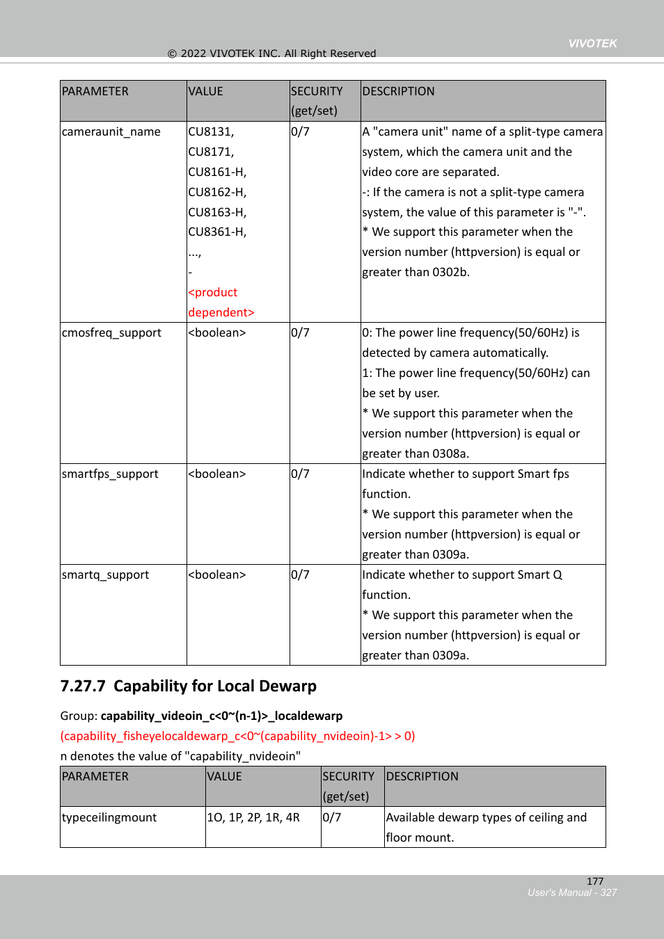 7 capability for local dewarp | Vivotek SD9161-H-v2 2MP PTZ Network Dome Camera User Manual | Page 327 / 473