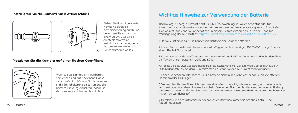 Wichtige hinweise zur verwendung der batterie | Reolink Argus 3 Plus 4MP Outdoor Wire-Free Security Camera with Night Vision, Motion Spotlights & Solar Panel (White) User Manual | Page 14 / 41