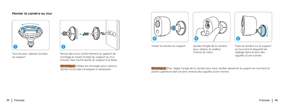 Monter la caméra au mur | Reolink Argus 3 Plus 4MP Outdoor Wire-Free Security Camera with Night Vision, Motion Spotlights & Solar Panel (White) User Manual | Page 21 / 41