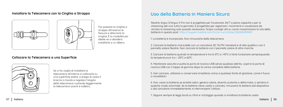 Uso della batteria in maniera sicura | Reolink Argus 3 Plus 4MP Outdoor Wire-Free Security Camera with Night Vision, Motion Spotlights & Solar Panel (White) User Manual | Page 30 / 41
