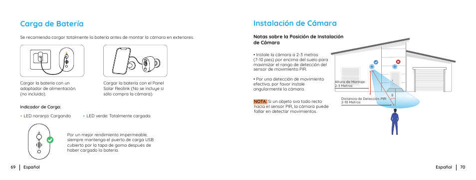 Carga de batería, Instalación de cámara | Reolink Argus 3 Plus 4MP Outdoor Wire-Free Security Camera with Night Vision, Motion Spotlights & Solar Panel (White) User Manual | Page 36 / 41