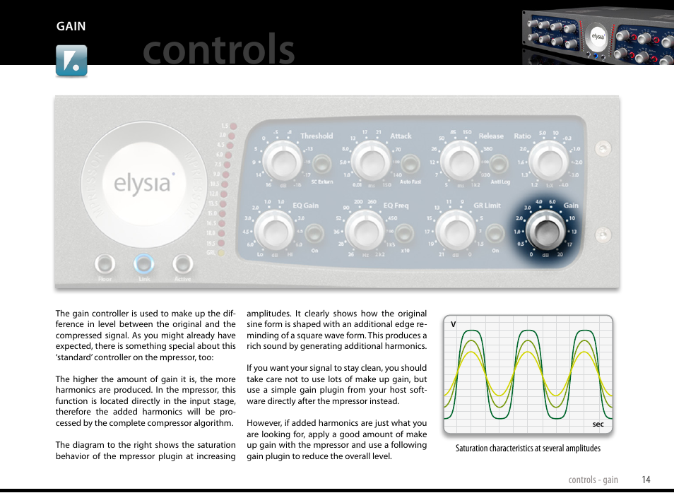 Gain, Controls | elysia mpressor Dual-Channel Creative Compressor User Manual | Page 14 / 29