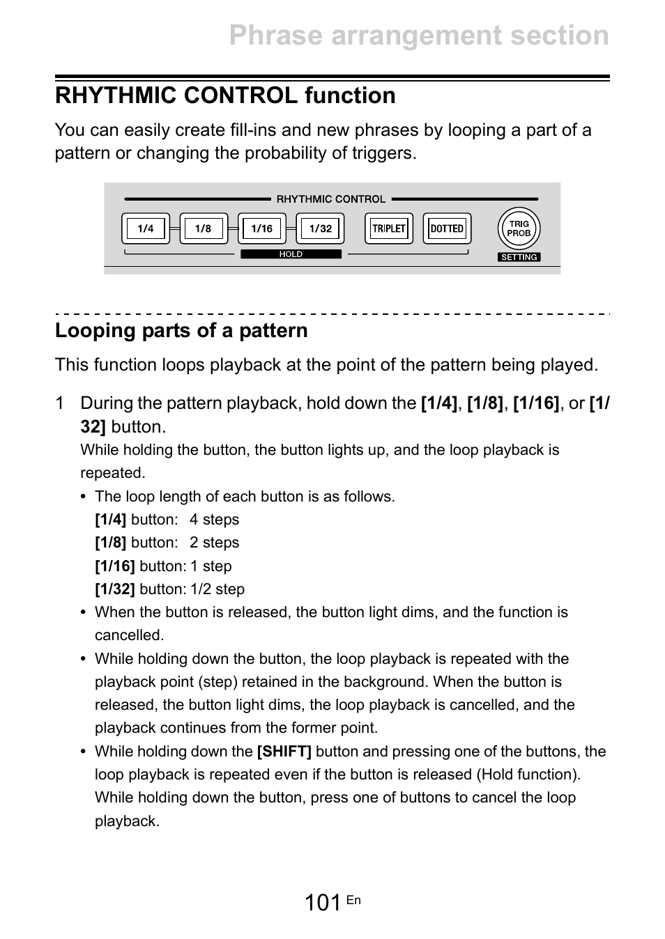 Rhythmic control function, Looping parts of a pattern | Pioneer Toraiz SQUID - Creative Multitrack Sequencer User Manual | Page 101 / 177