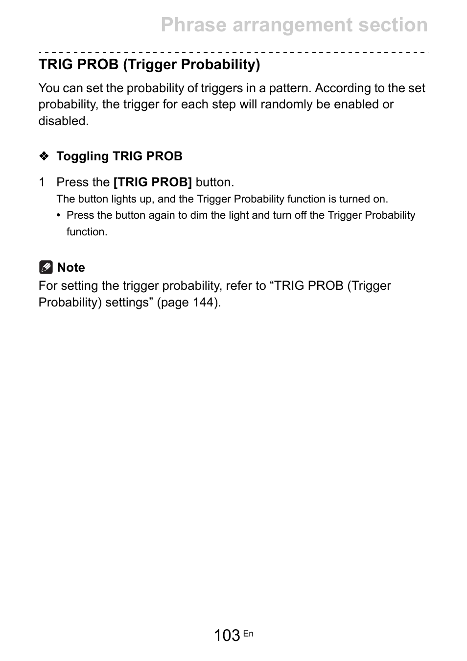 Trig prob (trigger probability), Toggling trig prob | Pioneer Toraiz SQUID - Creative Multitrack Sequencer User Manual | Page 103 / 177
