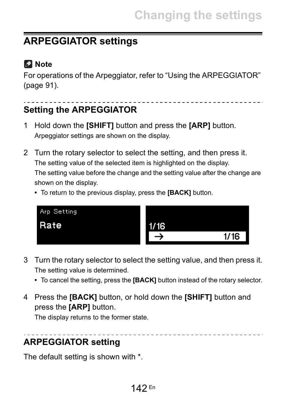 Arpeggiator settings, Setting the arpeggiator, Arpeggiator setting | Changing the settings | Pioneer Toraiz SQUID - Creative Multitrack Sequencer User Manual | Page 142 / 177