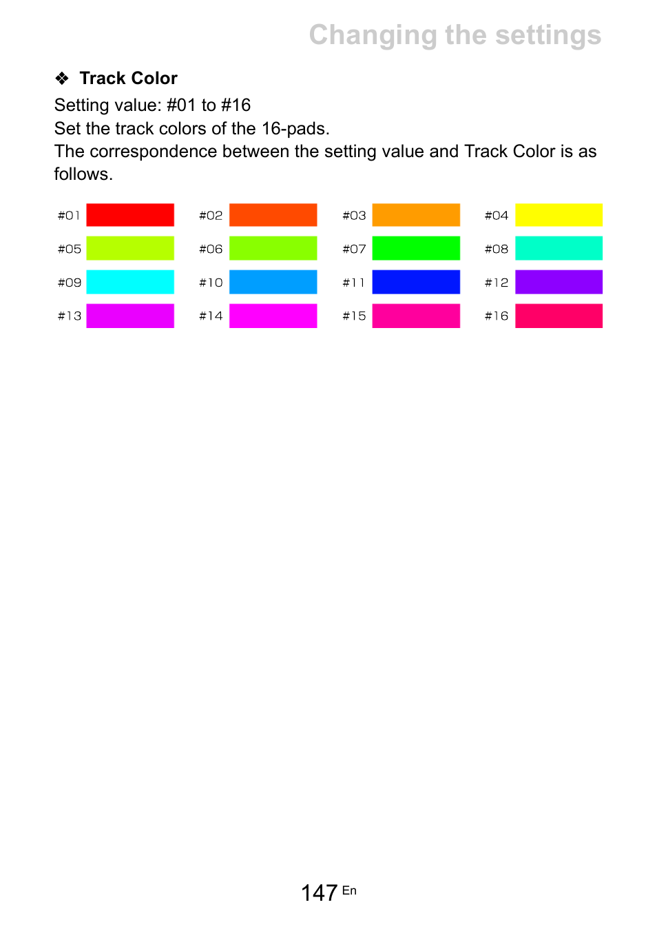 Track color, Changing the settings | Pioneer Toraiz SQUID - Creative Multitrack Sequencer User Manual | Page 147 / 177