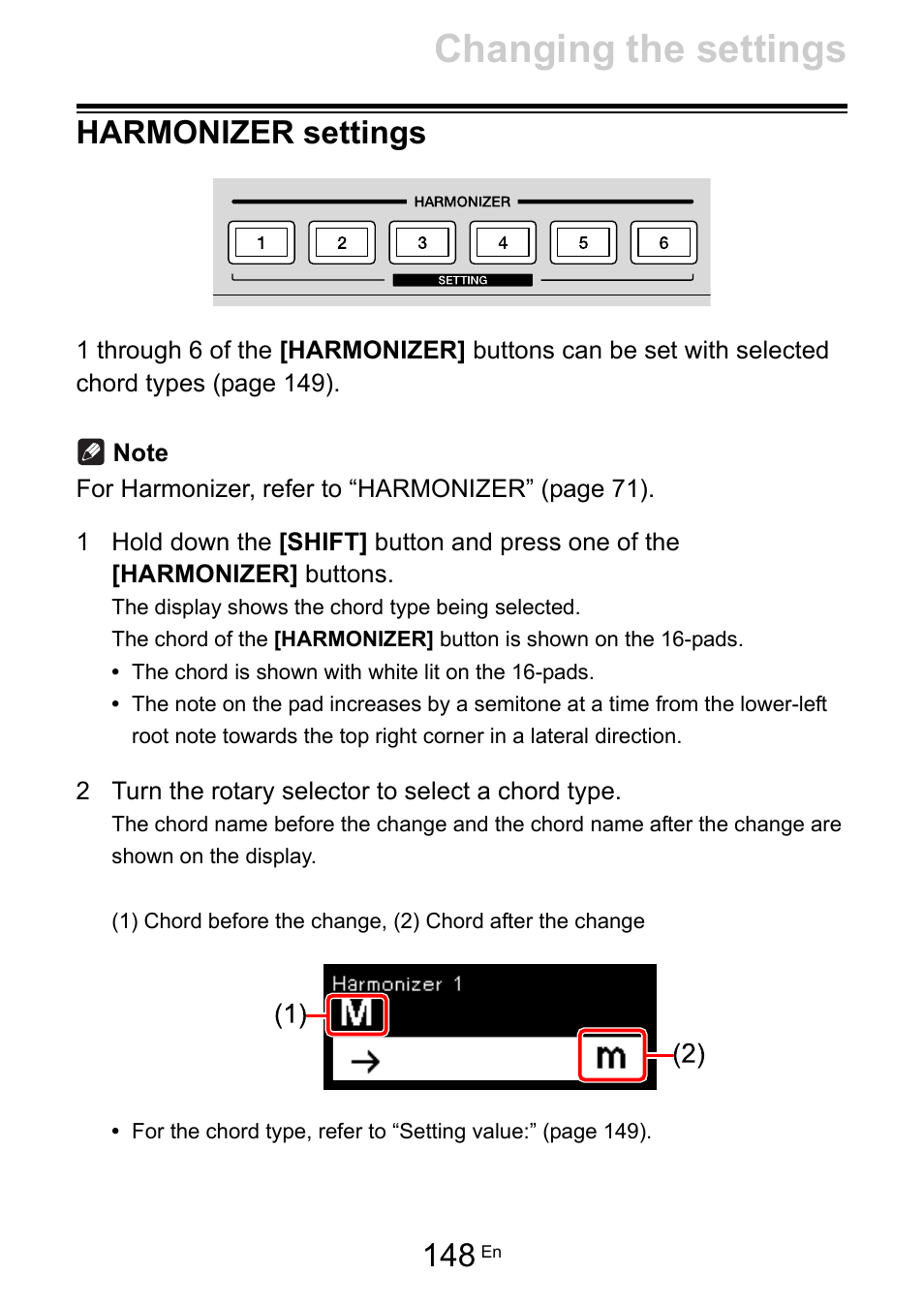 Harmonizer settings, Changing the settings | Pioneer Toraiz SQUID - Creative Multitrack Sequencer User Manual | Page 148 / 177