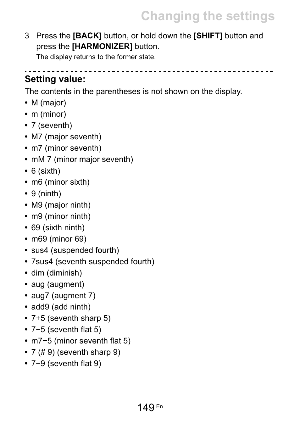 Setting value, Changing the settings | Pioneer Toraiz SQUID - Creative Multitrack Sequencer User Manual | Page 149 / 177