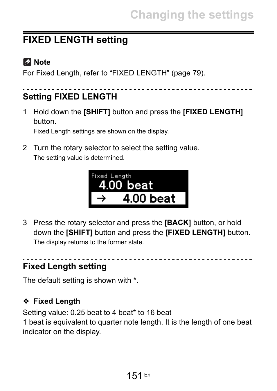 Fixed length setting, Setting fixed length, Fixed length | Changing the settings | Pioneer Toraiz SQUID - Creative Multitrack Sequencer User Manual | Page 151 / 177