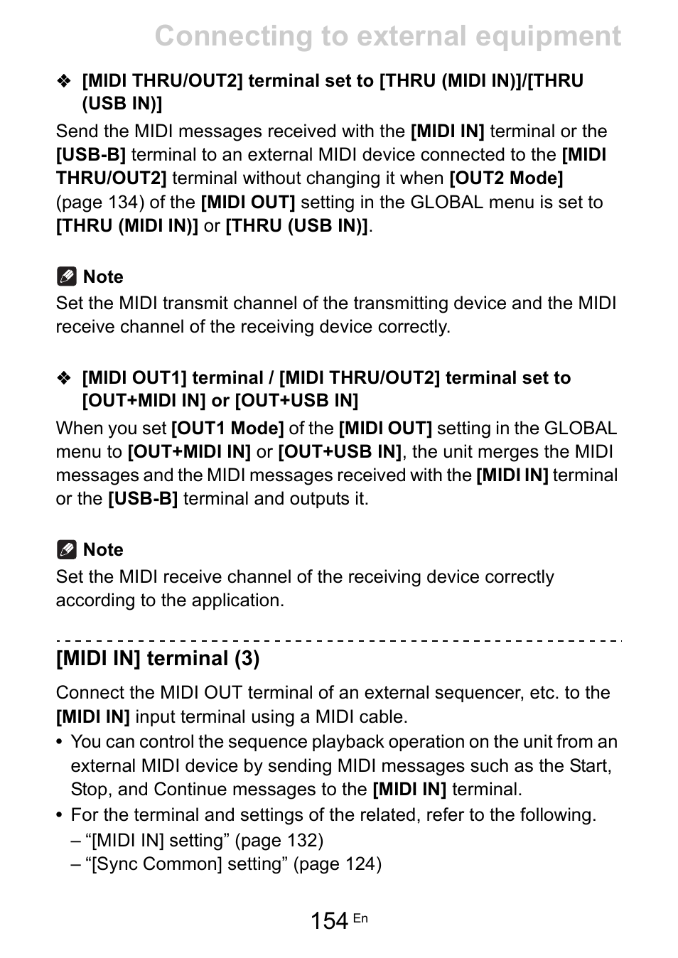 Midi in] terminal (3), Connecting to external equipment | Pioneer Toraiz SQUID - Creative Multitrack Sequencer User Manual | Page 154 / 177