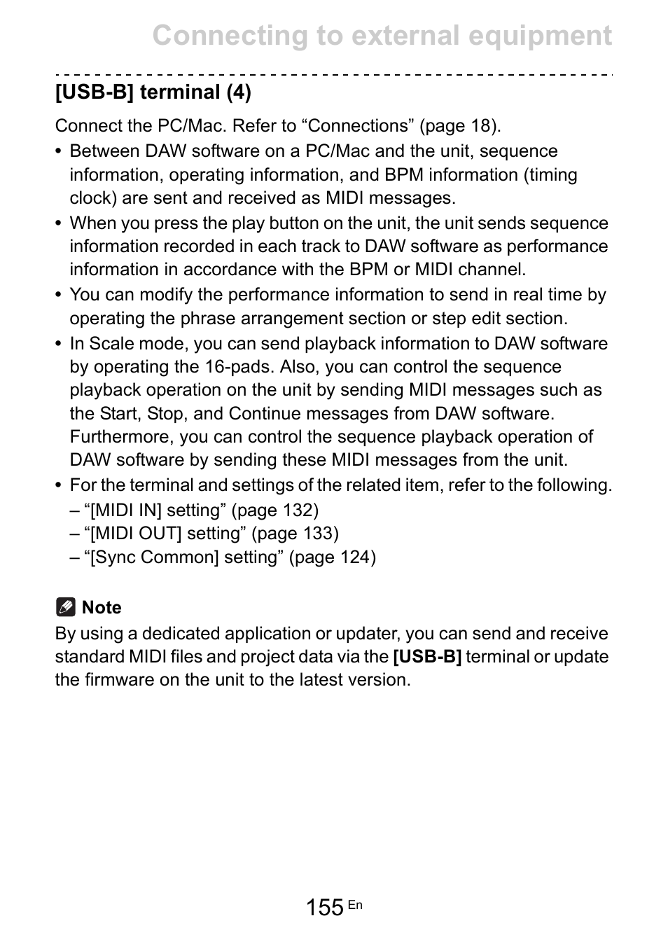 Usb-b] terminal (4), Connecting to external equipment | Pioneer Toraiz SQUID - Creative Multitrack Sequencer User Manual | Page 155 / 177