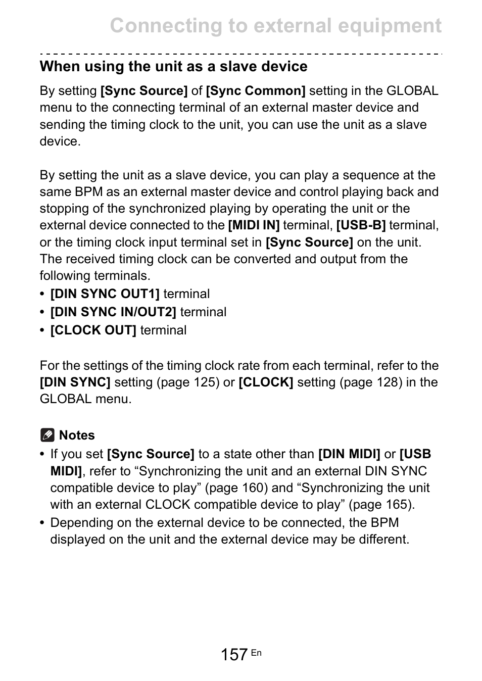 When using the unit as a slave device, Connecting to external equipment | Pioneer Toraiz SQUID - Creative Multitrack Sequencer User Manual | Page 157 / 177
