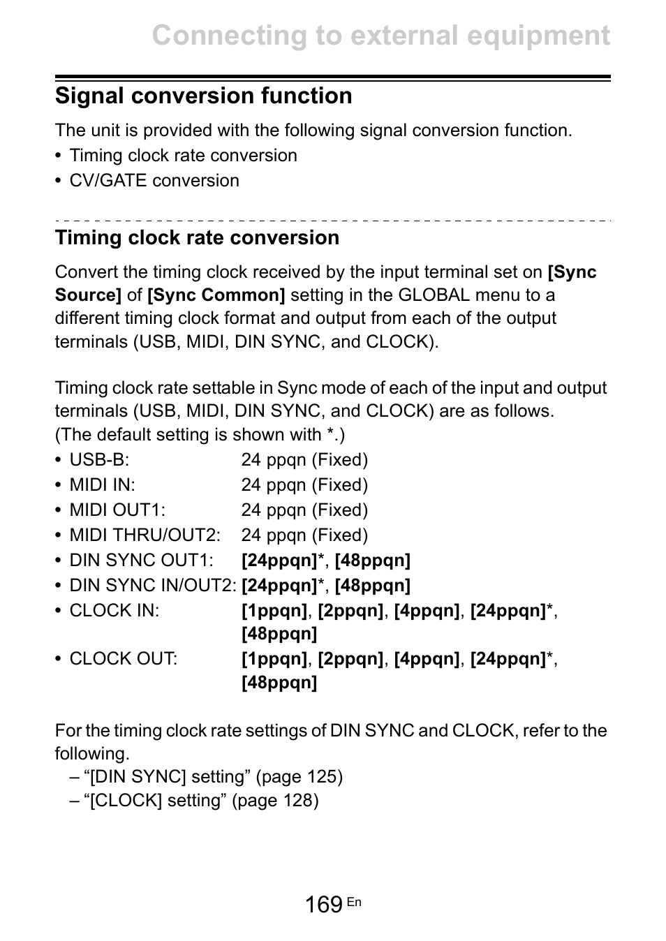 Signal conversion function, Timing clock rate conversion, Connecting to external equipment | Pioneer Toraiz SQUID - Creative Multitrack Sequencer User Manual | Page 169 / 177