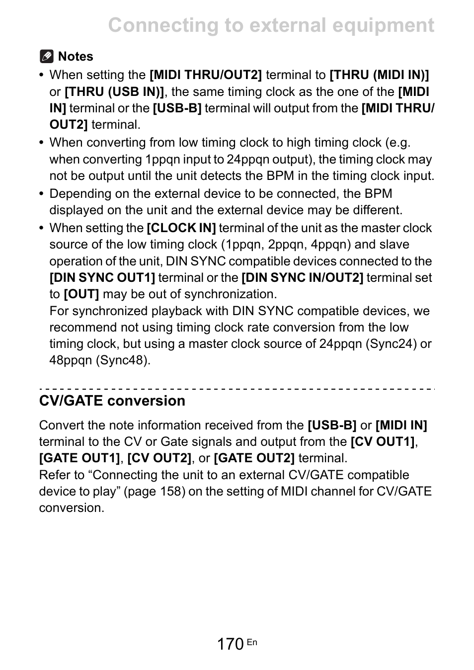 Cv/gate conversion, Connecting to external equipment | Pioneer Toraiz SQUID - Creative Multitrack Sequencer User Manual | Page 170 / 177