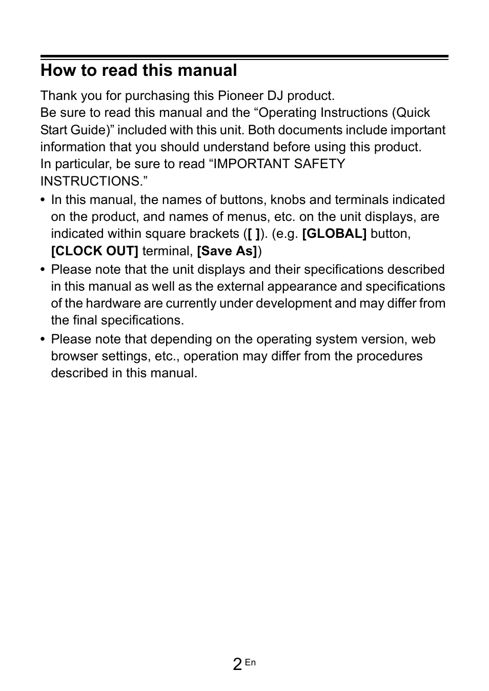 How to read this manual | Pioneer Toraiz SQUID - Creative Multitrack Sequencer User Manual | Page 2 / 177