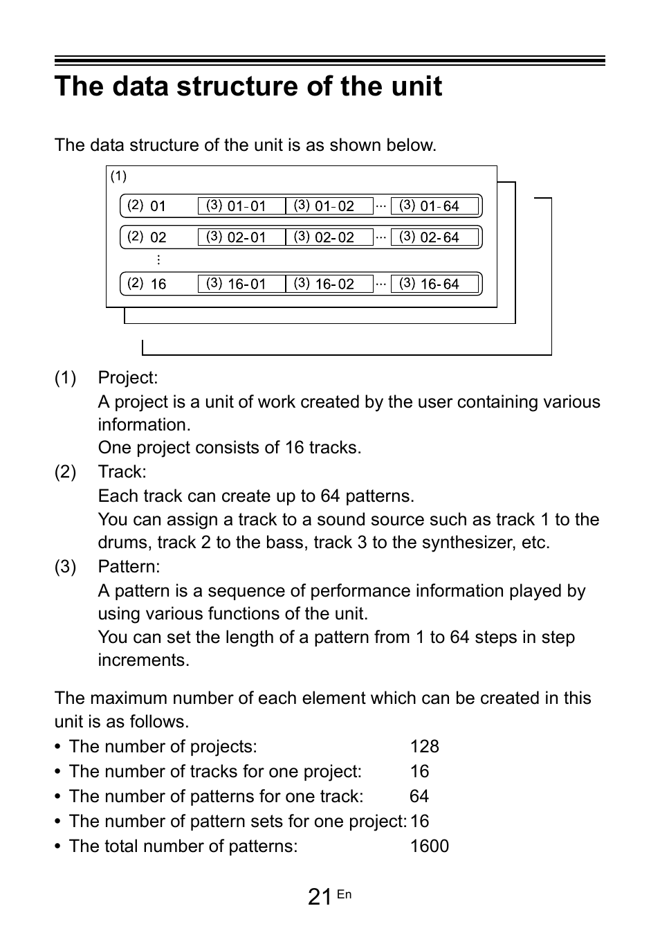 The data structure of the unit | Pioneer Toraiz SQUID - Creative Multitrack Sequencer User Manual | Page 21 / 177