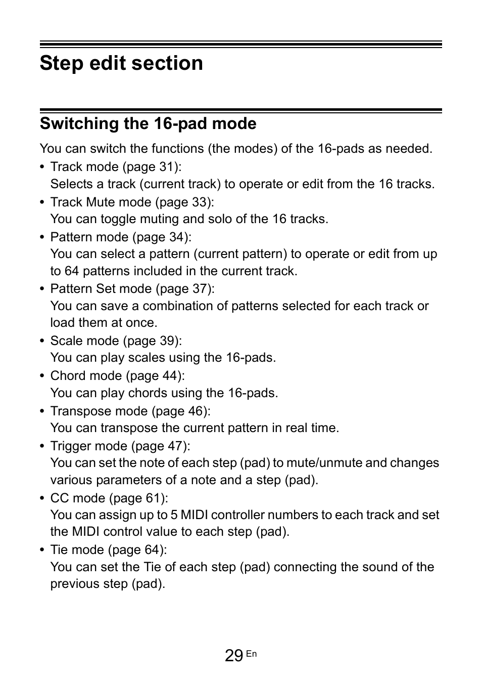 Step edit section, Switching the 16-pad mode | Pioneer Toraiz SQUID - Creative Multitrack Sequencer User Manual | Page 29 / 177