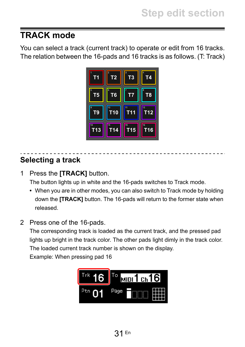 Track mode, Selecting a track | Pioneer Toraiz SQUID - Creative Multitrack Sequencer User Manual | Page 31 / 177