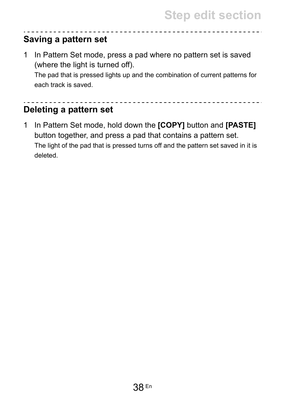 Saving a pattern set, Deleting a pattern set | Pioneer Toraiz SQUID - Creative Multitrack Sequencer User Manual | Page 38 / 177