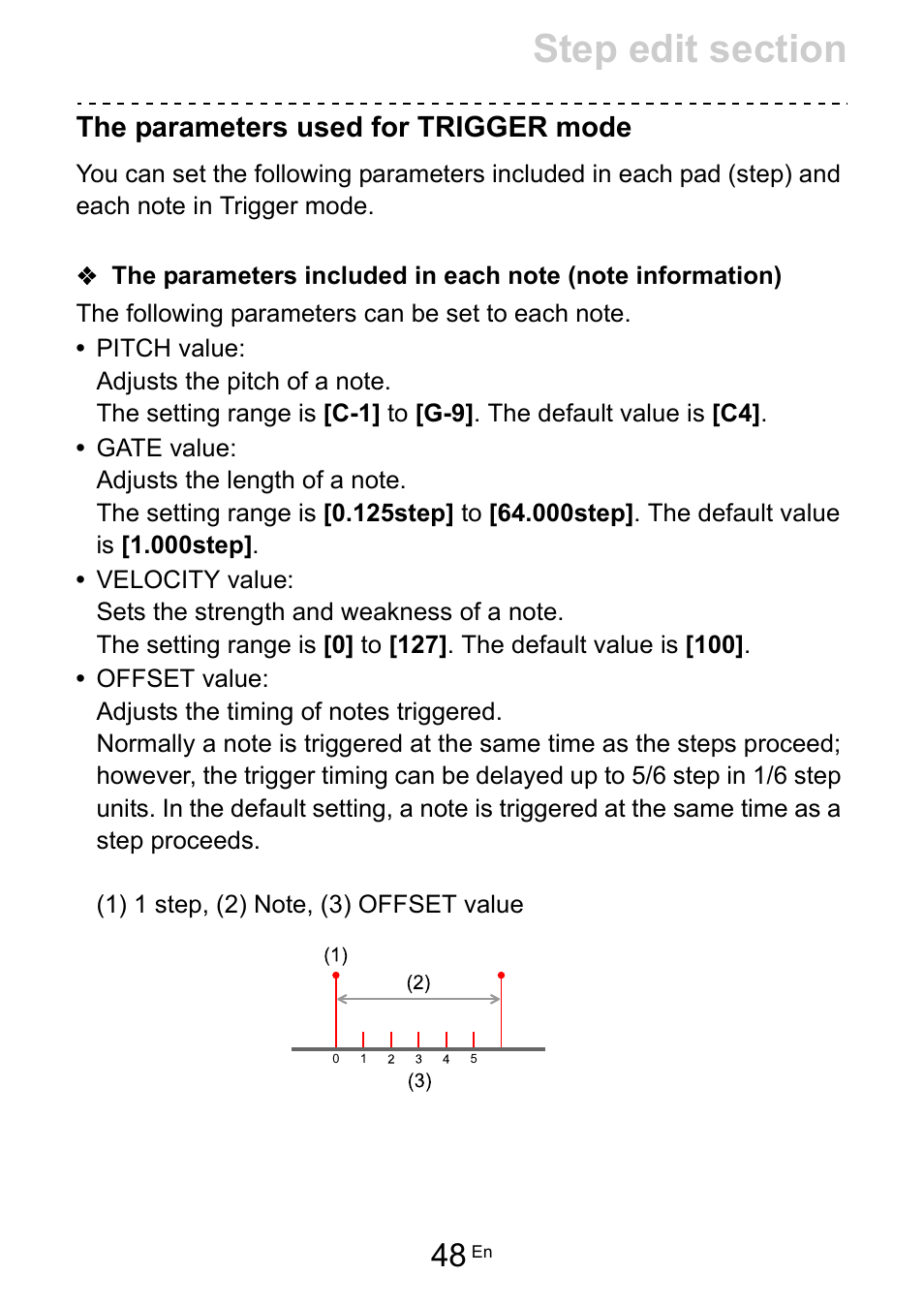 The parameters used for trigger mode | Pioneer Toraiz SQUID - Creative Multitrack Sequencer User Manual | Page 48 / 177