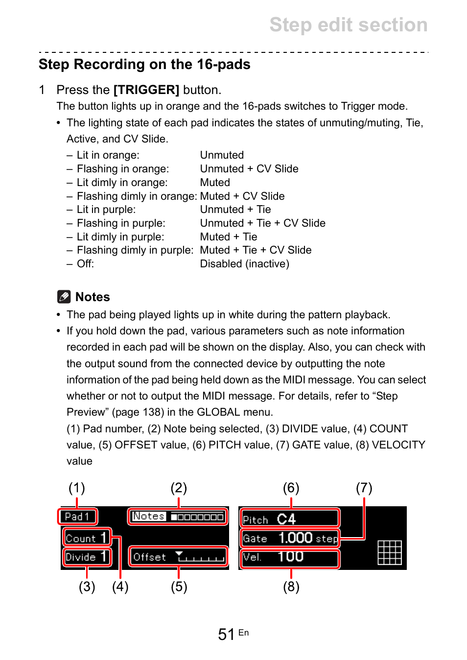 Step recording on the 16-pads | Pioneer Toraiz SQUID - Creative Multitrack Sequencer User Manual | Page 51 / 177