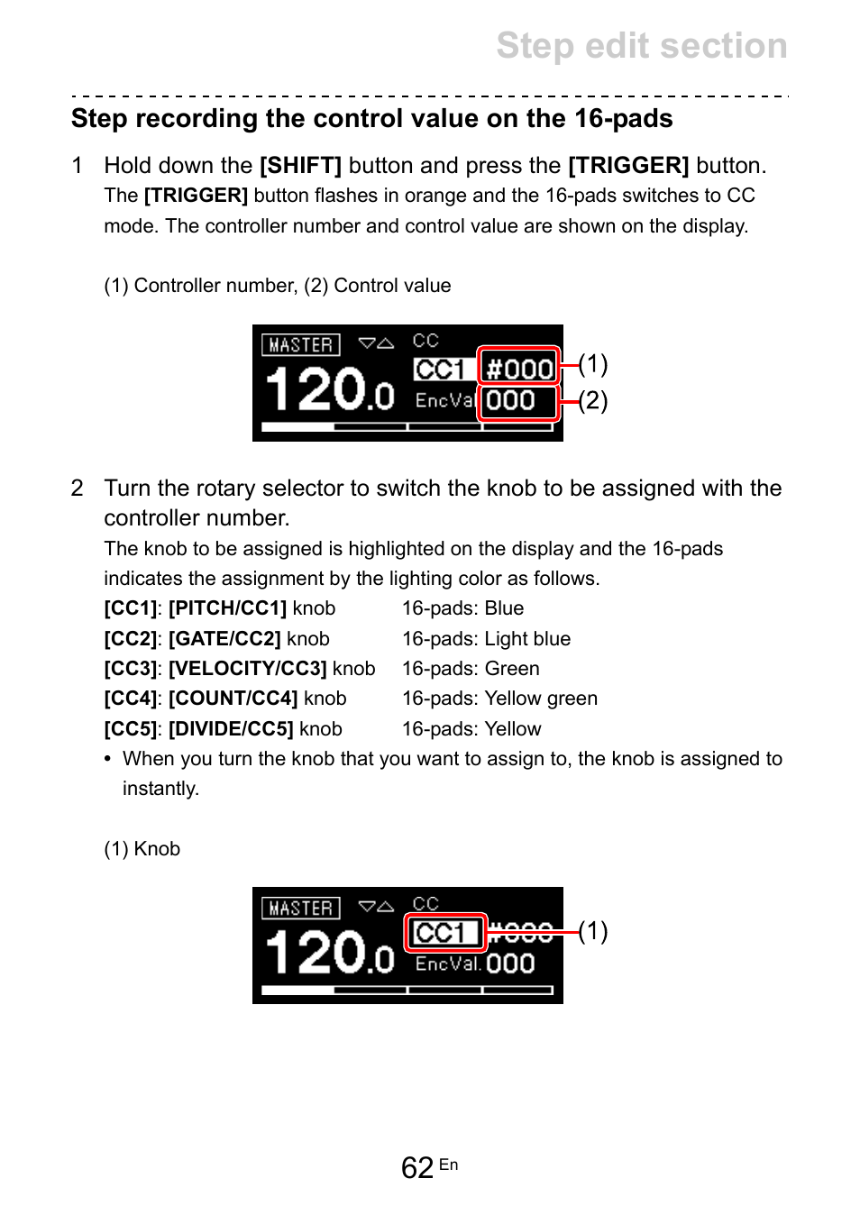 Step recording the control value on the 16-pads | Pioneer Toraiz SQUID - Creative Multitrack Sequencer User Manual | Page 62 / 177