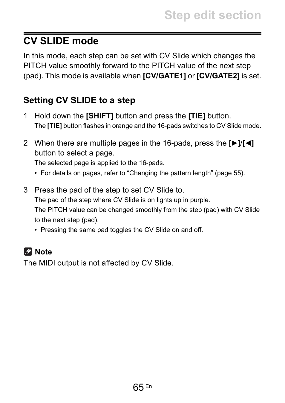Cv slide mode, Setting cv slide to a step | Pioneer Toraiz SQUID - Creative Multitrack Sequencer User Manual | Page 65 / 177