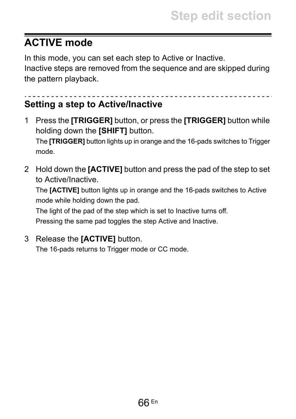 Active mode, Setting a step to active/inactive | Pioneer Toraiz SQUID - Creative Multitrack Sequencer User Manual | Page 66 / 177