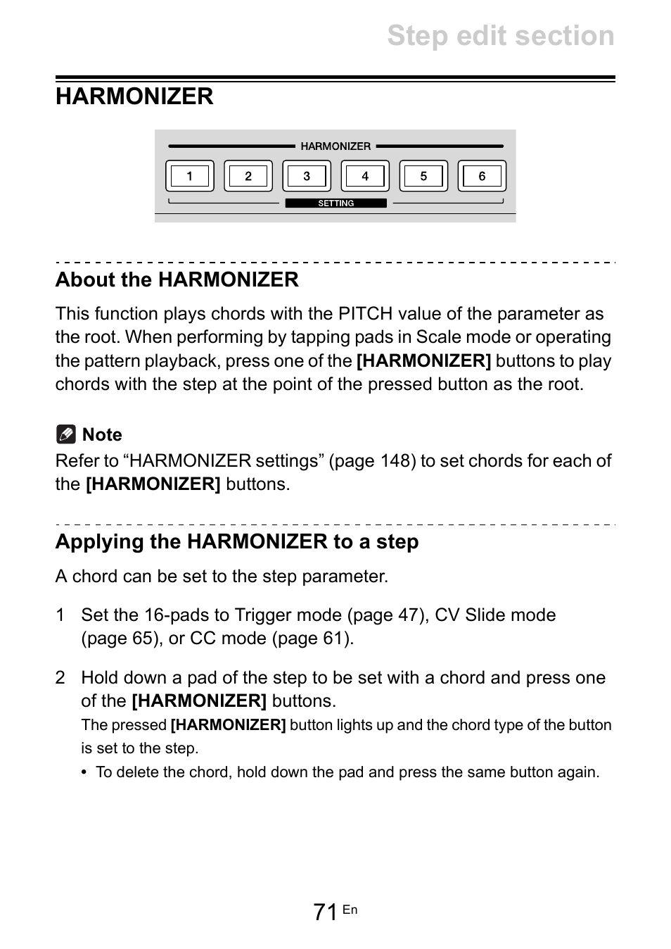 Harmonizer, About the harmonizer, Applying the harmonizer to a step | Pioneer Toraiz SQUID - Creative Multitrack Sequencer User Manual | Page 71 / 177