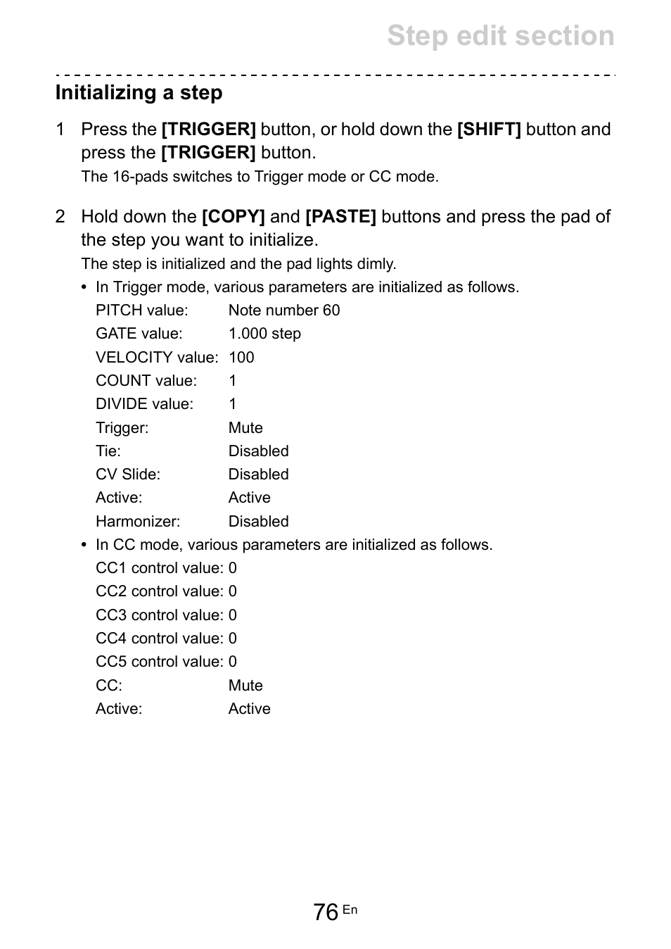 Initializing a step | Pioneer Toraiz SQUID - Creative Multitrack Sequencer User Manual | Page 76 / 177