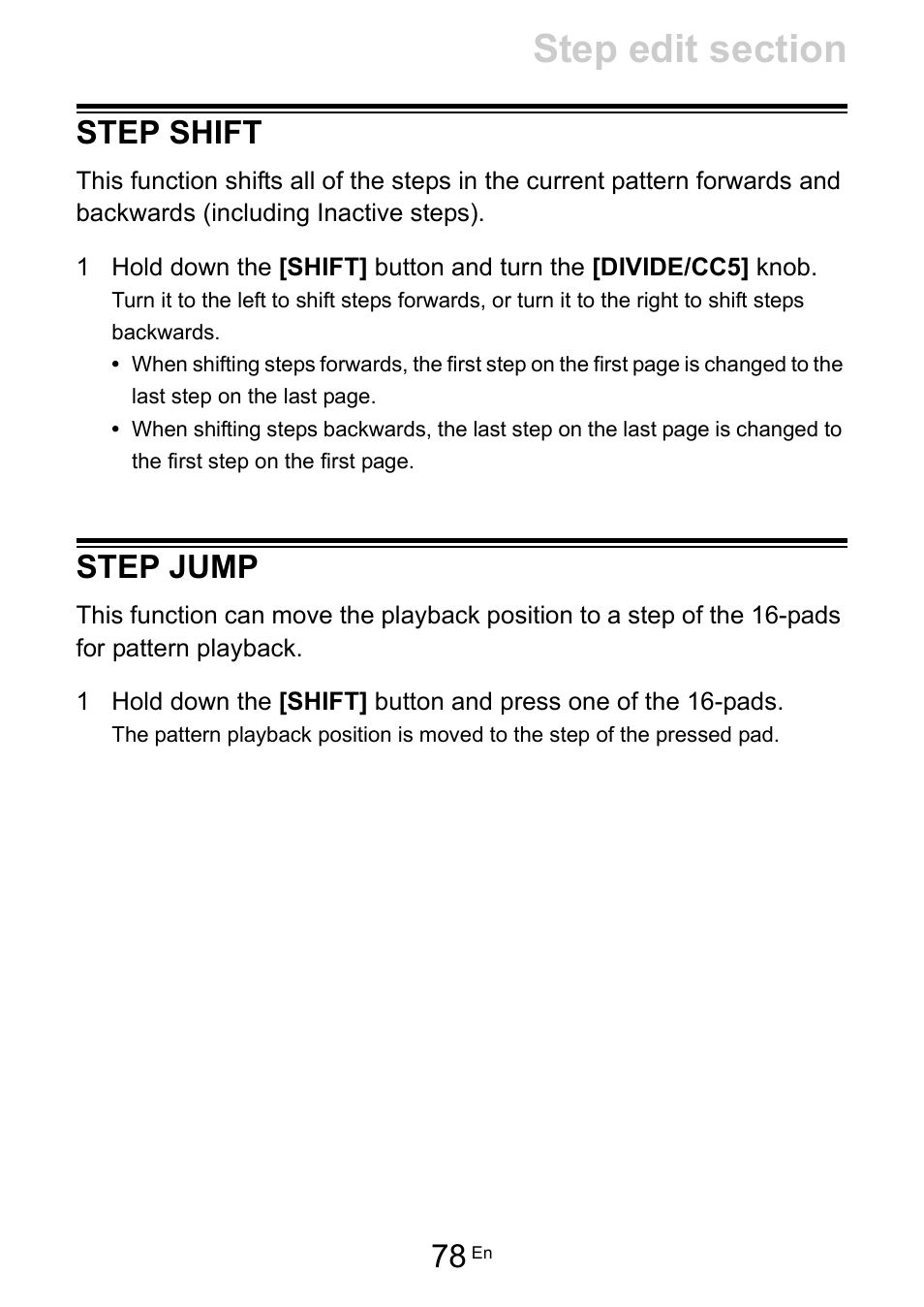 Step shift, Step jump, Step shift step jump | Pioneer Toraiz SQUID - Creative Multitrack Sequencer User Manual | Page 78 / 177