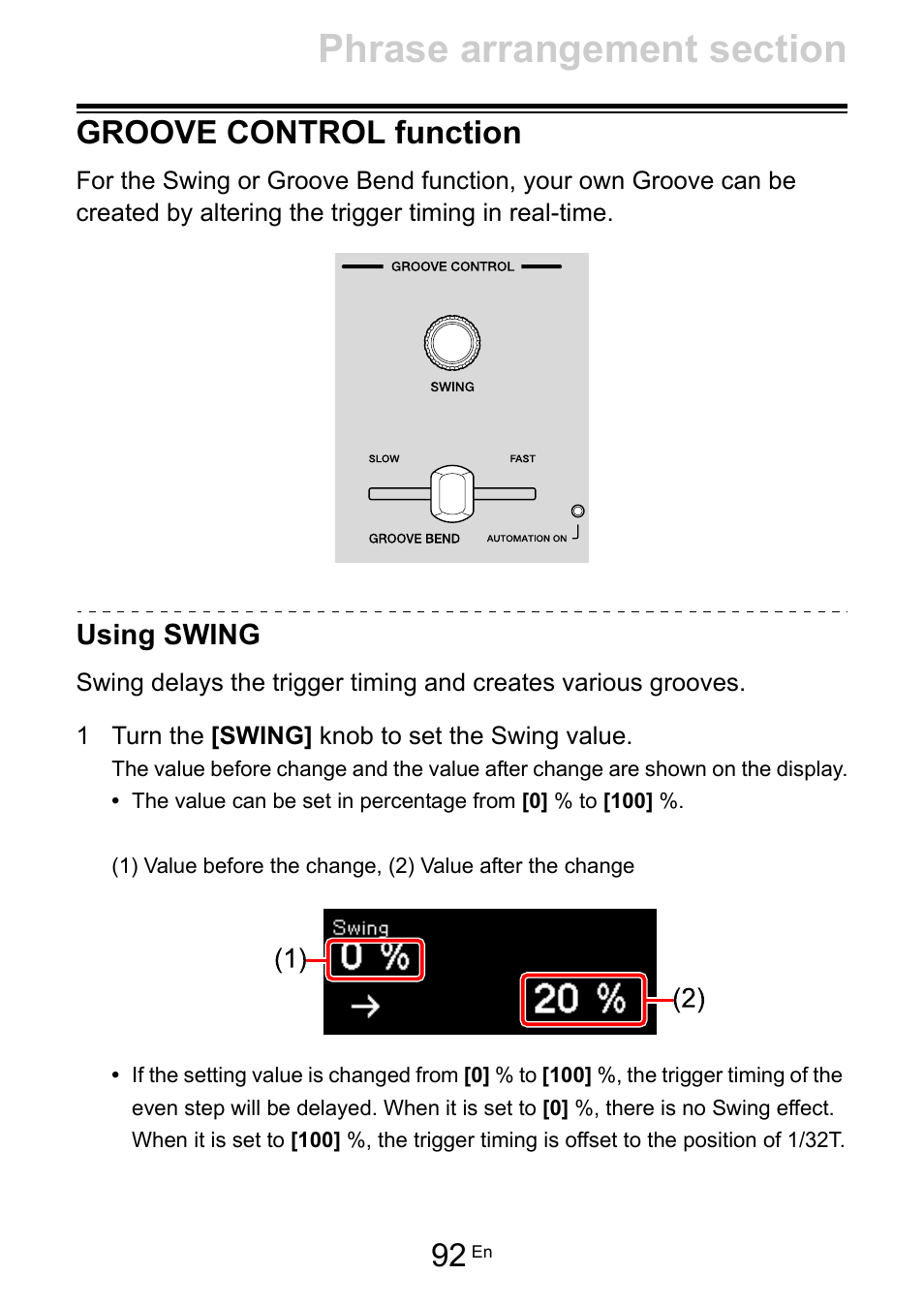 Groove control function, Using swing | Pioneer Toraiz SQUID - Creative Multitrack Sequencer User Manual | Page 92 / 177