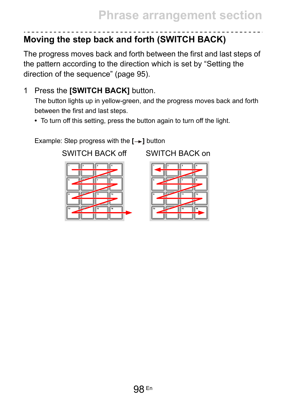 Moving the step back and forth (switch back) | Pioneer Toraiz SQUID - Creative Multitrack Sequencer User Manual | Page 98 / 177