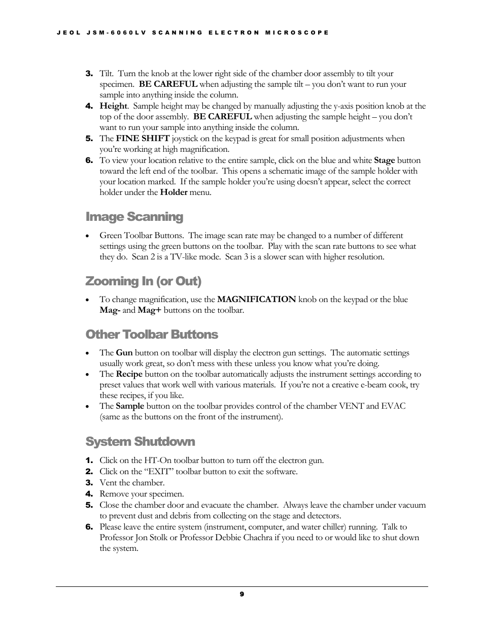 Image scanning, Zooming in (or out), Other toolbar buttons | System shutdown | Dell JSM-6060LV User Manual | Page 10 / 12