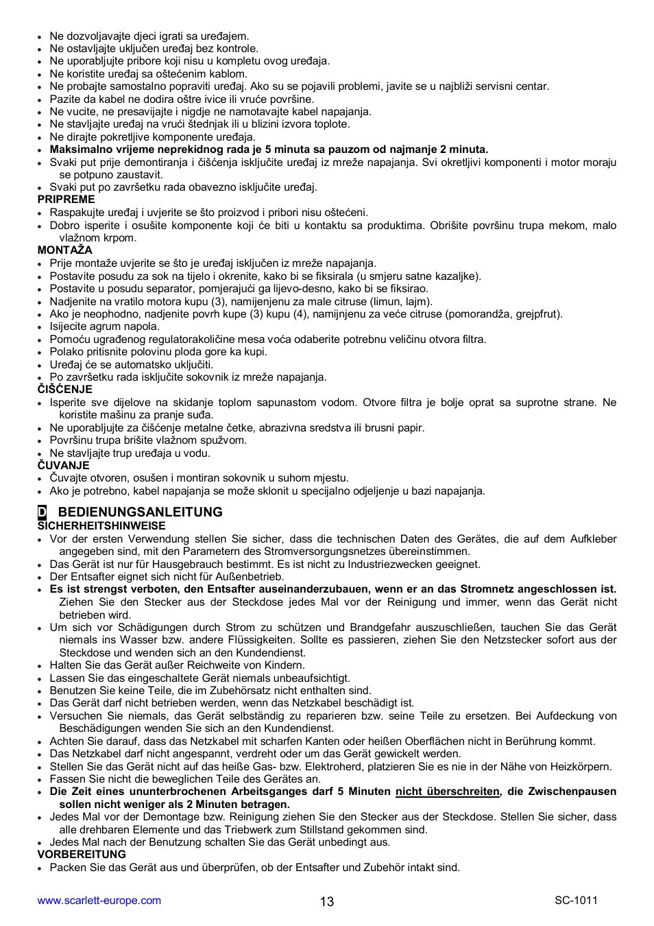 Dbedienungsanleitung | Scarlett SC-1011 User Manual | Page 13 / 14