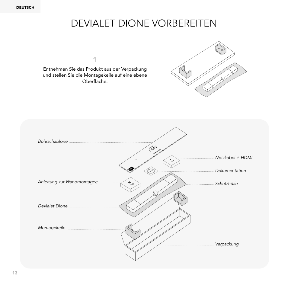 Devialet dione vorbereiten | Devialet Dione 950W Virtual 5.1.2-Channel Soundbar User Manual | Page 13 / 36