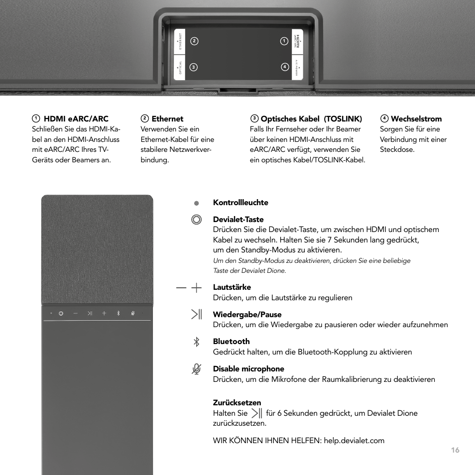 Devialet Dione 950W Virtual 5.1.2-Channel Soundbar User Manual | Page 16 / 36