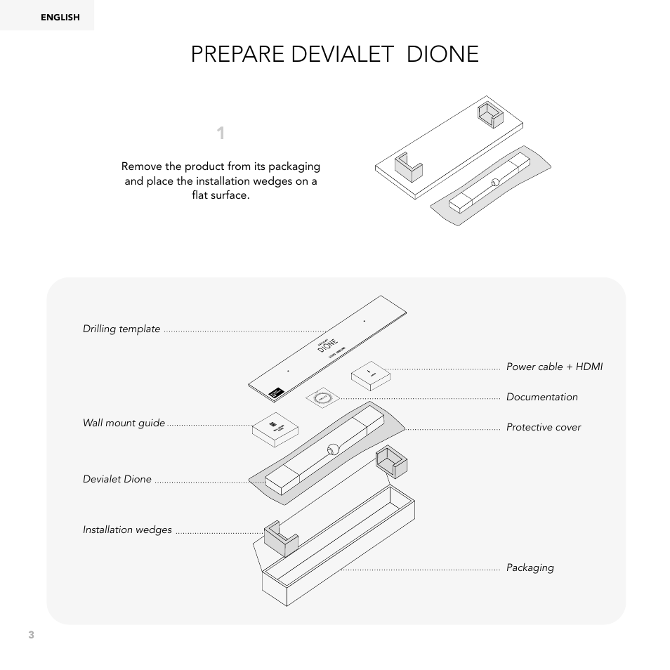 Prepare devialet dione | Devialet Dione 950W Virtual 5.1.2-Channel Soundbar User Manual | Page 3 / 36