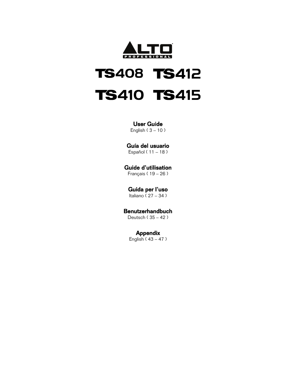 Alto Professional Alto TS412 2500W 12" 2-Way Active Loudspeaker with Bluetooth User Manual | 48 pages