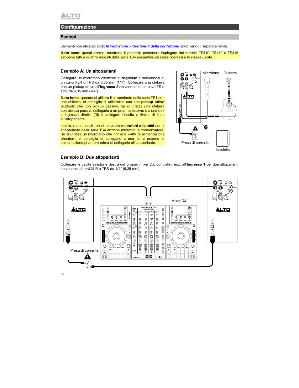 Configurazione, Esempi | Alto Professional Alto TS412 2500W 12" 2-Way Active Loudspeaker with Bluetooth User Manual | Page 30 / 48