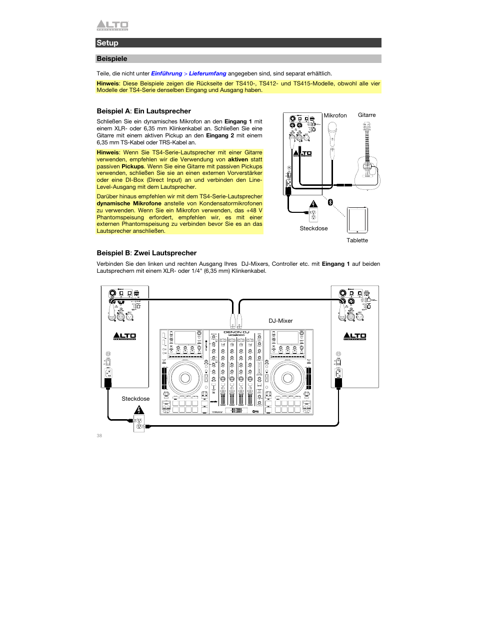 Setup, Beispiele | Alto Professional Alto TS412 2500W 12" 2-Way Active Loudspeaker with Bluetooth User Manual | Page 38 / 48